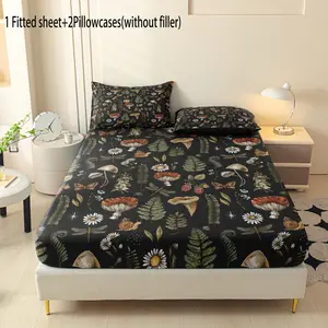 3pcs Polyester Mushroom Forest Print Bedding Set, Soft Comfortable Sheet and Pillowcases, Bedroom Decor Gift for Family and Friends