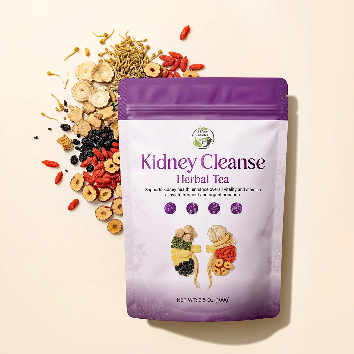 iTREE Vital-Tea Kidney Cleanse Tea - 100g Organic, Sugar-Free, GMO-Free Natural Herbs Blend for Kidney Health, Daily Vitality-Boosting Beverage (For Students)