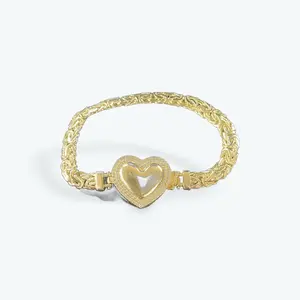 14k Gold Heart Bracelet with Cubic Zirconia - Elegant Braided Design for Women