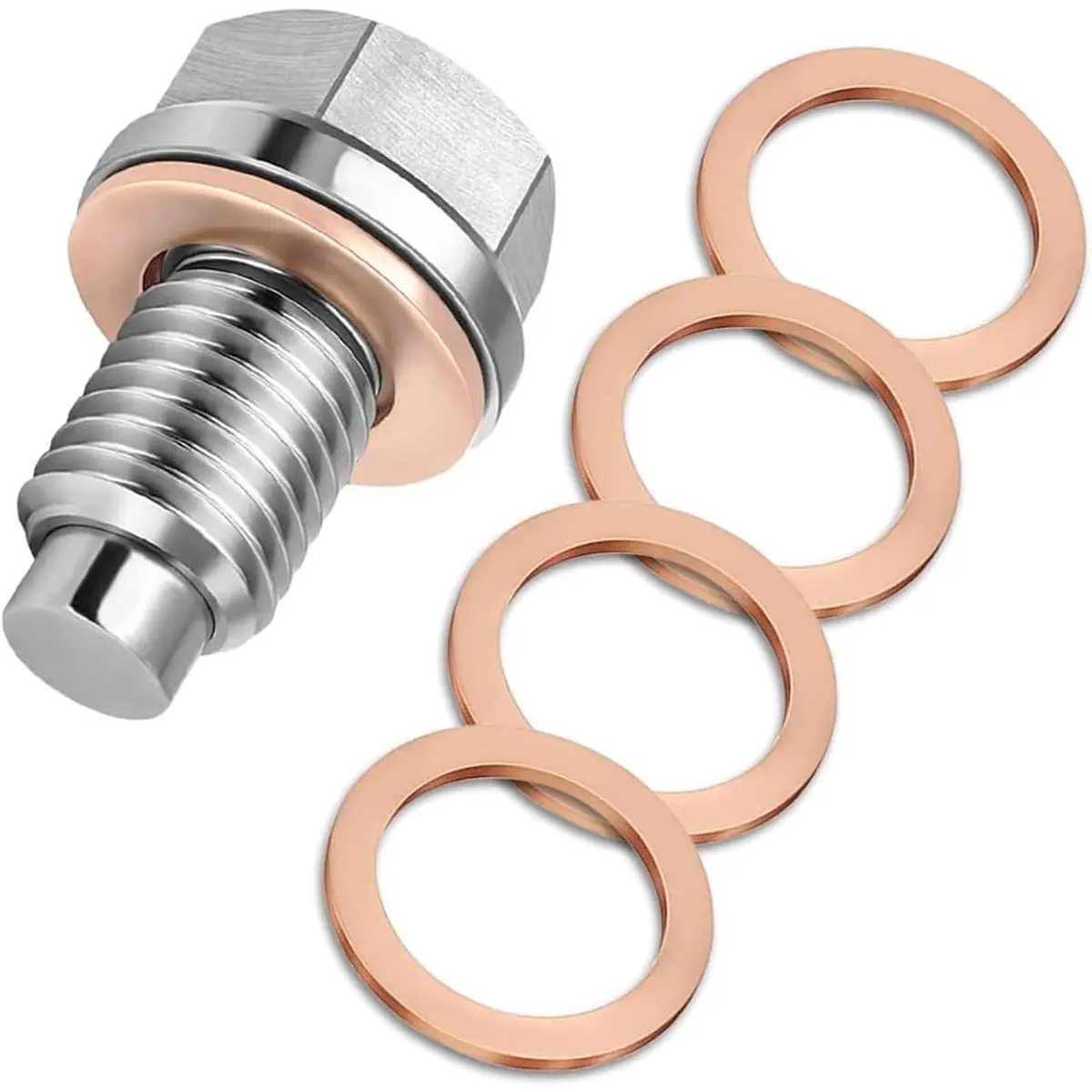Father's Day Gift M14x1.5 Magnetic Aluminum Reusable Engine Oil Drain Plug - High Tensile Stainless Steel Oil Pan Drain Nut Bolt, Includes 5 Copper Crush Washers, Leak-Proof Replacement for Cars/Motors/Boats, Fathers Day
