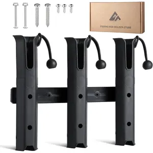 3-Tube Adjustable Fishing Rod Holder Bracket, Self-Adhesive Fishing Pole Holders for Garage Wall Mounted Fishing Rod Holders for Fishing Boat Golf Cart Cooler ATV Trailer (Black)