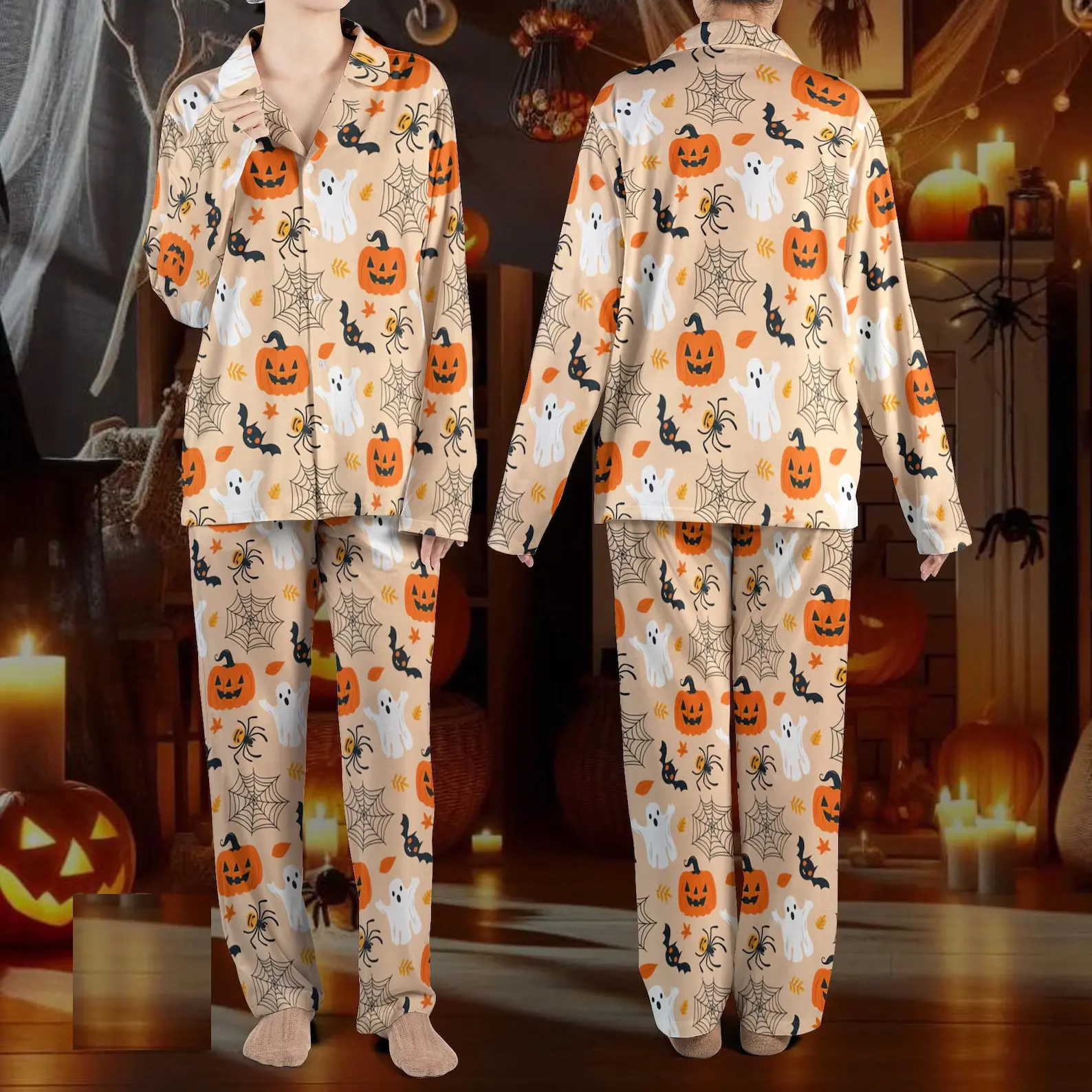 Halloween Pajama Set for Family – Cute Ghost Pumpkin Bat Spider Web Sleepwear – Spooky Fall Loungewear – Holiday Themed Matching PJs