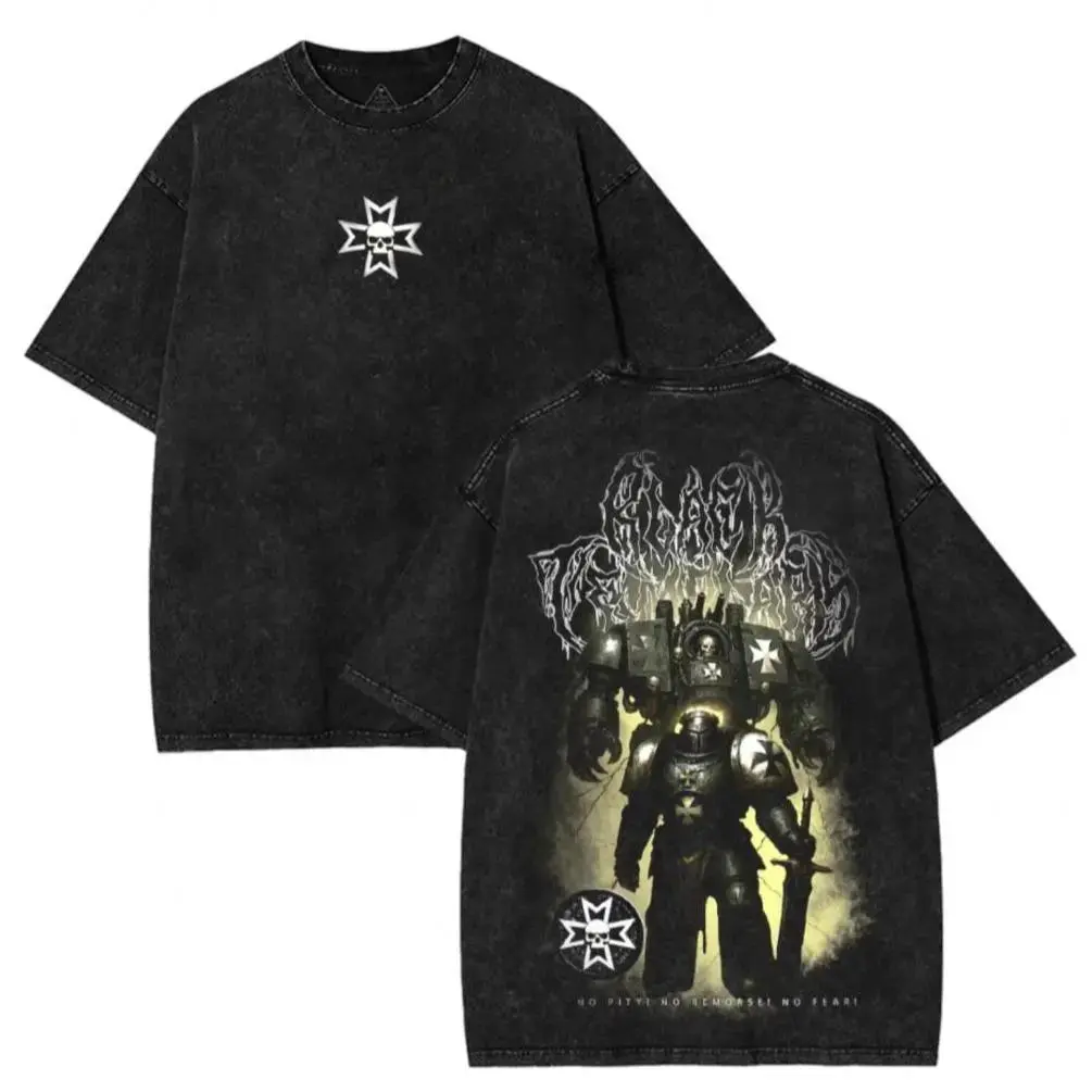 Warhammer 40K Space marine Black Templars Oversized Tshirts for Men Gym Vintage Heavyweight TShirts Cotton Acid Wash Baggy gaming tees
