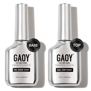16ml 2 Pcs Glassy Gel Top Coat and Base Coat Set,No Wipe Foundation Combination for UV Light Cure Nail Polish