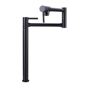 WOWOW Vintage Solid Brass Oil-Rubbed Bronze Deck-Mount Pot Filler Faucet, Leak-Proof Dual Handles, Cold Water Stretchable Double-Joint Swing Arm Stove Tap with Dual Valves