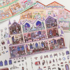 4 Sheets/bag Sticker Pack, Pet Material, Twilight Starlight Series Fantasy House Theme, Hand Account Stationery Water Bottle Multi-Scene Decorations