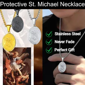 FatihHeart the Archangel Necklace Catholic Saint Pendant Necklace Stainless Steel