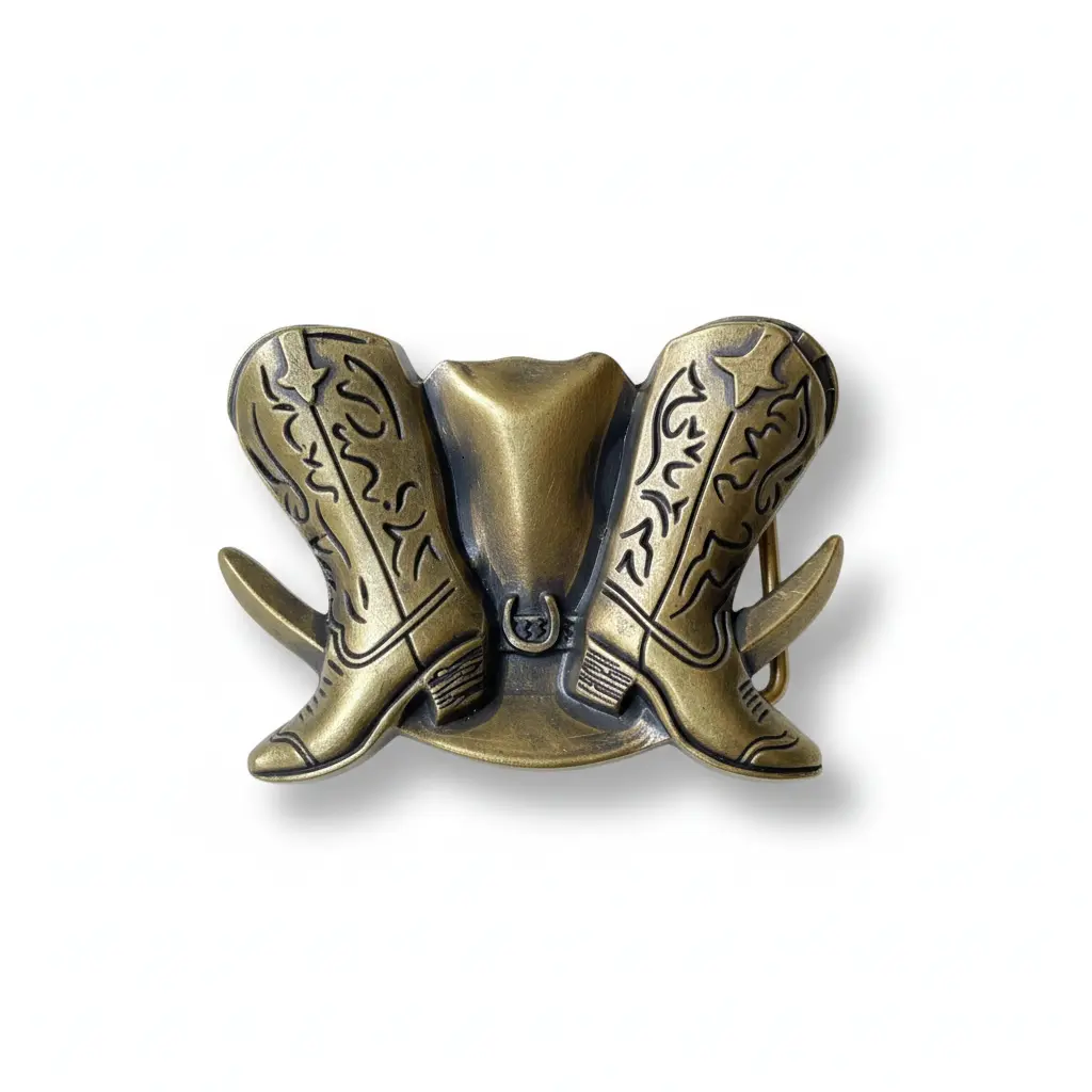 Vintage Gold Tone Western Aesthetic Belt Buckle, 3D Cowboy Boots & Hat Design, Coastal Cowgirl Jeans Accessory