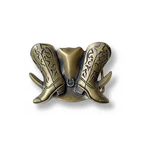 Vintage Gold Tone Western Aesthetic Belt Buckle, 3D Cowboy Boots & Hat Design, Coastal Cowgirl Jeans Accessory