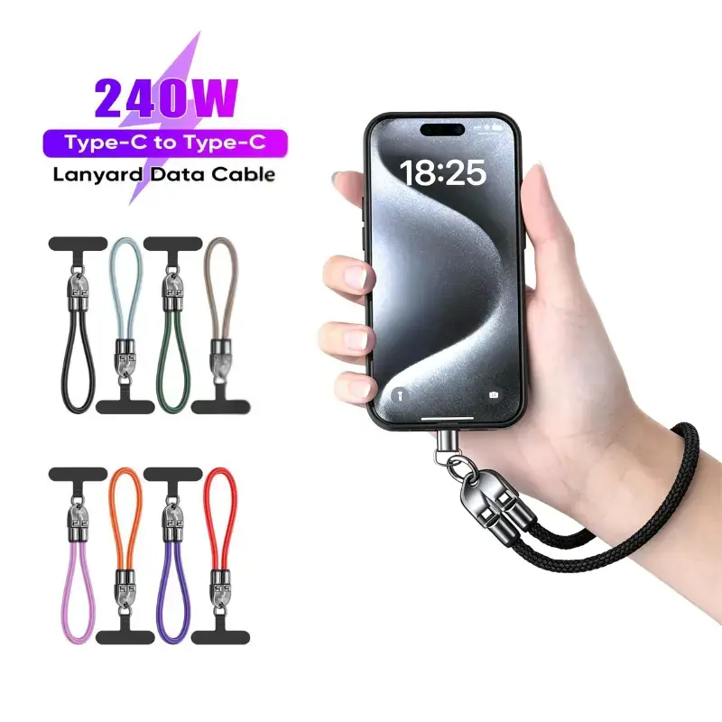 Joytutus Metal Buckle Hold 240W Max USB C Fast Charging Cable Lanyard - 7mm Nylon 4ft Mobility Crossbody/Wrist Strap Cellphone Accessory, Complements Car Interior Mounts & Holders (Fits iPhone 16/15, Samsung, Pixel, Camera, Earbuds)