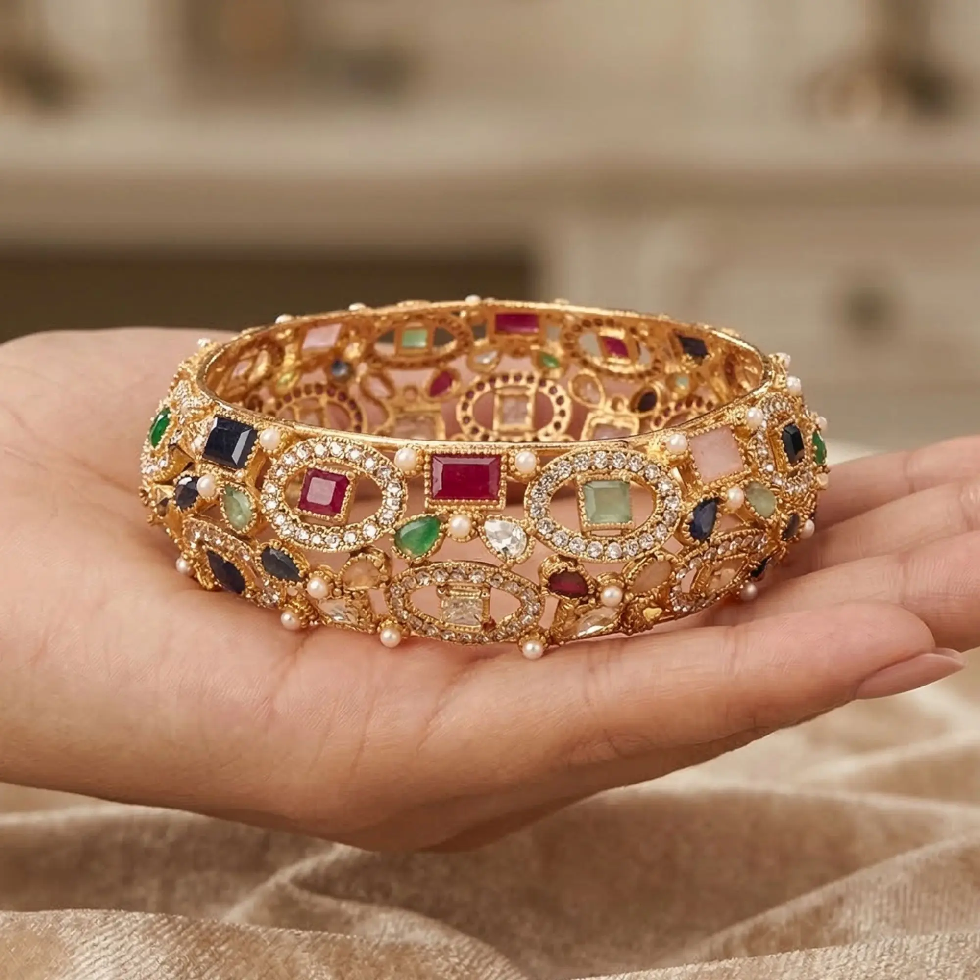 Nauratan Single Multicolor Bangle Openable Indian Pakistani Jewelry Kada Bracelet Sizes 2.4 and 2.6