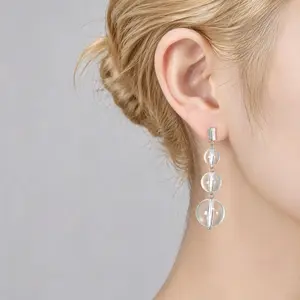 Trendy Clear Resin Ball Drop Dangle Earrings for Women, Minimalist Aesthetic Silver Post Hypoallergenic Long Beaded Earrings, Lightweight Premium Unique Design for Daily Office Party Date & Gift