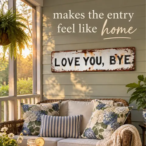 Vintage Metal "Love You Goodbye" Plaque Sign - 16x4in Eco-Friendly Lightweight Rust-Resistant Aluminum Wall Art, Mountable House Decor, Bedroom Decor, Home Goods for Entryway, Porch/Patio, Nail & Screws Included Housewarming Gift