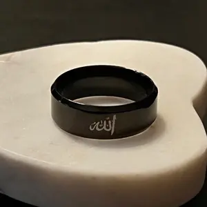Men’s 8mm Wide Stainless Steel Arabic Islamic Allah God Band Ring, Black Daily Daily Daily Daily