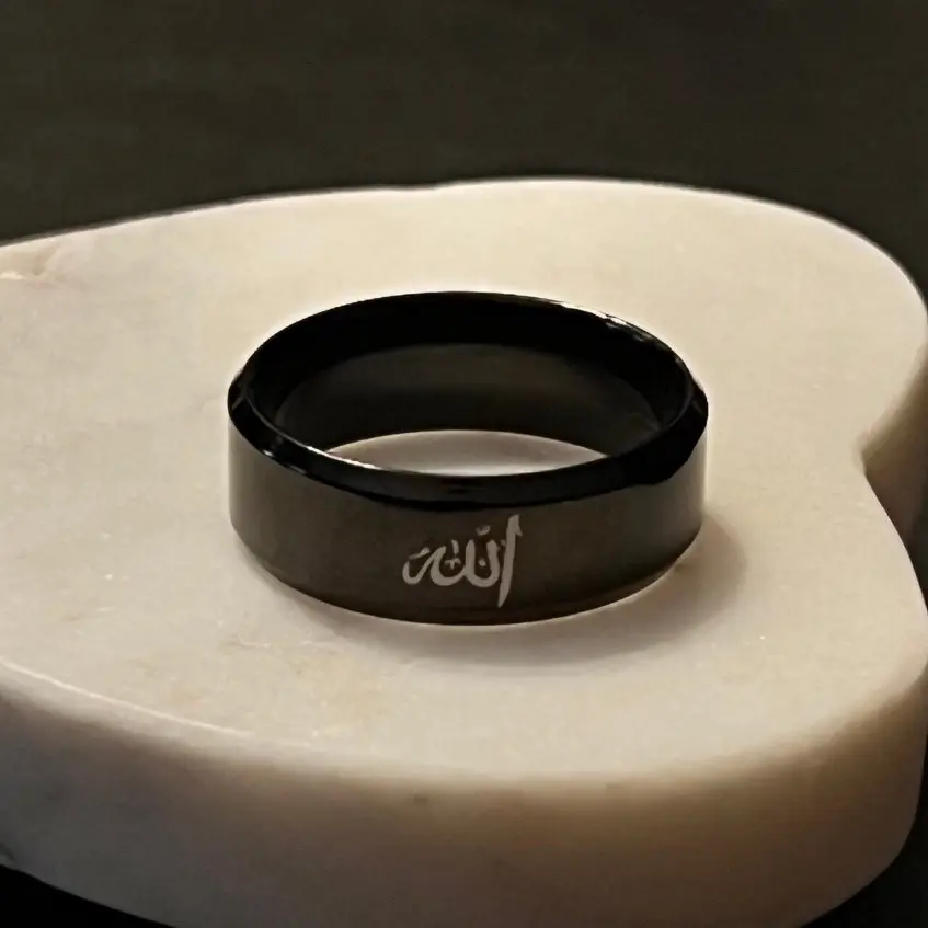 Men’s 8mm Wide Stainless Steel Arabic Islamic Allah God Band Ring, Black Daily Daily Daily Daily