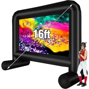 16 Feet Inflatable Movie Screen Outdoor, Inflatable Projector Screen with Blower Carry Bag - Supports Front and Rear Projection Blow Up Screen for Backyard Movie Night Pool Party