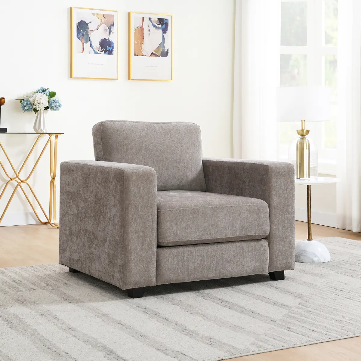 Oversized Accent Chair with Widen Arms, Chenille Fabric Modern Chair, Washable Covers, Comfy Upholstered Large Chair Armchair Sofa Chair Reading Chair for Living Room Bedroom Office
