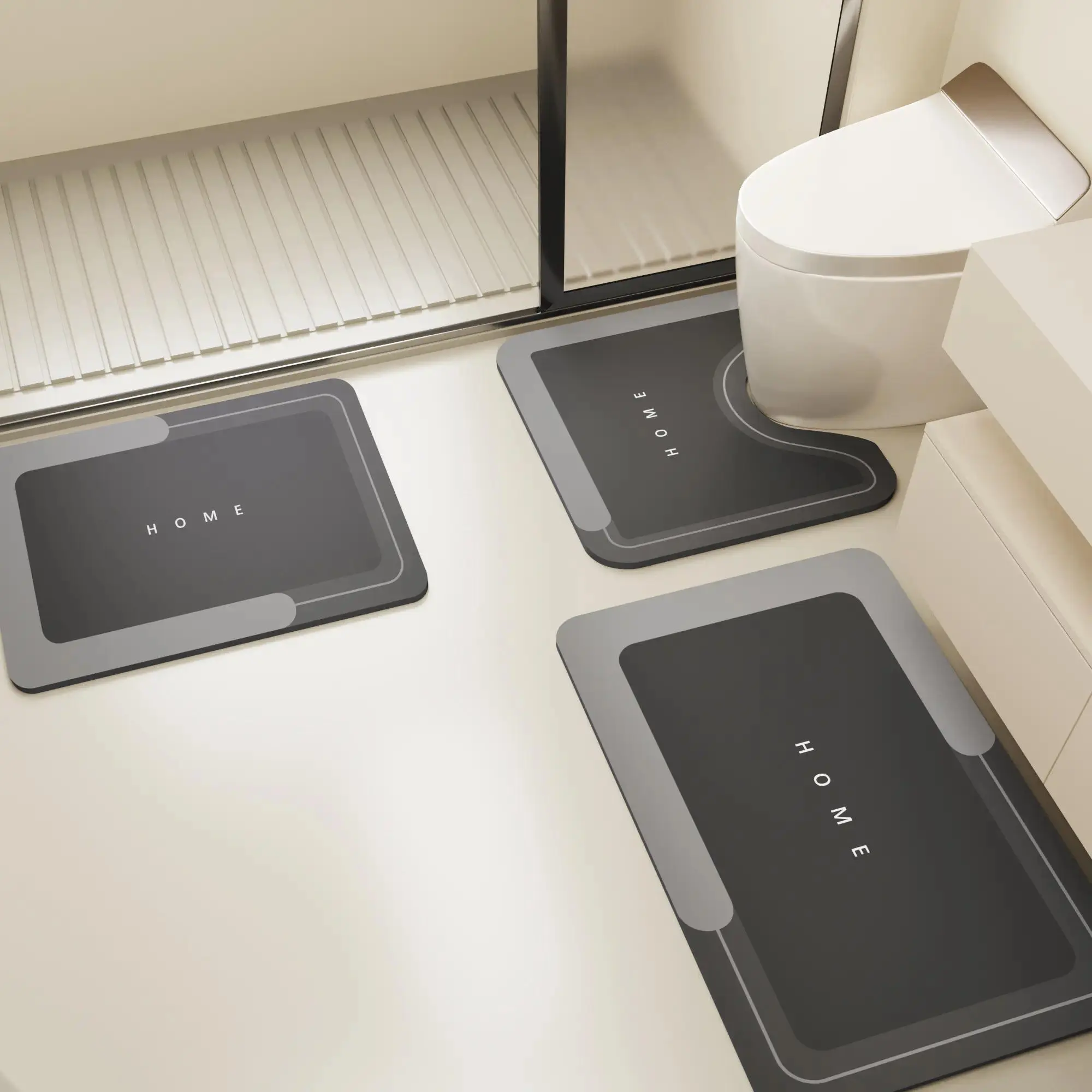 Bathroom Toilet Mat, 3-Piece Set, Soft Absorbent Mats, Quick-Drying Water-Absorbing Floor Mat, Rubber Anti-Slip Bottom Design, Bathroom Mats Non Slip, Suitable For Bathroom, Kitchen, Living Room