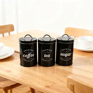 Premium 3-Piece Airtight Coffee Tea Sugar Canister Set – Food Grade Metal Storage Jars Containers with Lids & Handles, Rustic Farmhouse Kitchen Decor, Black/White Options for Countertop Pantry Organization, Heavy Duty Canister Canisters Set