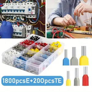 Wire End Ferrules Set 0.5 - 10 Mm², 1800 Single-Line & 200 Twin Ferrules Assortment with Storage Box, Multicoloured, Durable Copper & PP Material, Easy Installation
