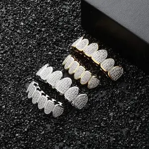 Buburbo 2 Piece Top & Bottom Set for Rappers and Cosplayers Cubic Zirconia Teeth Grills Punk Tooth Caps Glittering Hip Hop Jewelry Adjustable for Comfort