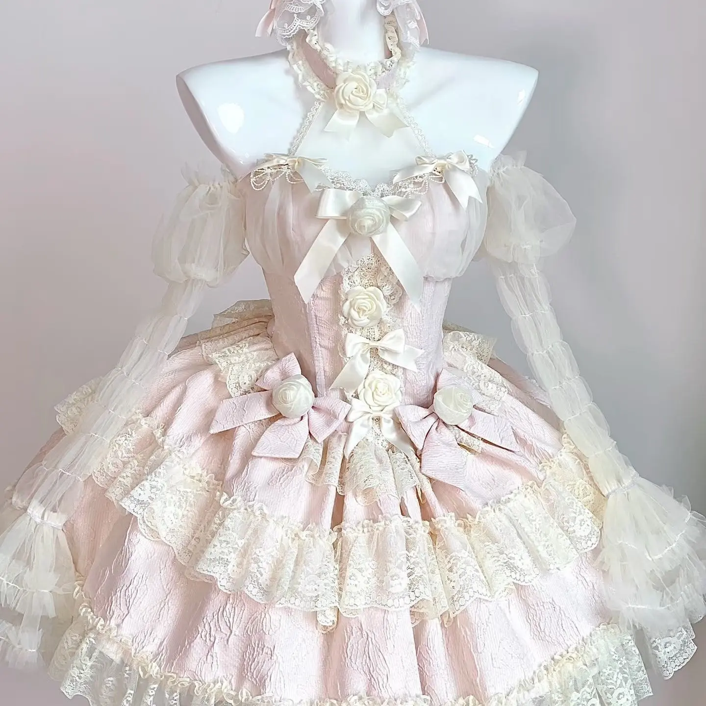 Pink dress+headband+sleeves