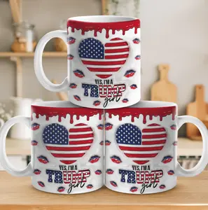 Yes I'm Trumbp Girl Mugs, 45 47 President 3D Effect Inflated Ceramic Mugs, USA Flag Printed Coffee Cup, Gift For Supporters, Best Friends, BFF, Sisters
