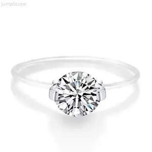 Women Invisible Fishing Line Crystal Ring, Adjustable Dainty Cubic Zirconia Ring, Minimalist Sparkly Elegant Jewelry for Daily Party Wedding