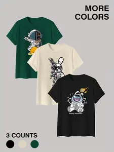 3-Pack Astronaut & Cyber Bunny Graphic T-Shirts | Y2K Streetwear Casual Tees Set