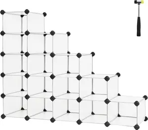 Space-Saving 15-Slot Plastic Shoe Storage Organizer Unit, Shoe Cabinet