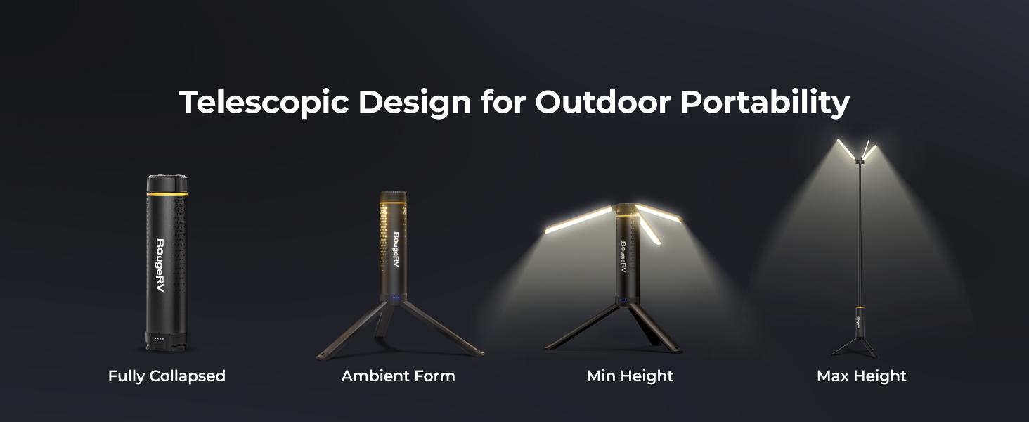 BougeRV Telescopic Camping Light, 15600mAh Rechargeable Lantern, Portable Camping Light, 1000x3 Lumens Rotatable Camping Light for Tent, Emergency, Outdoor, IPX5 Water Resistant, Black(2026 New)
