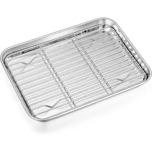9 Inch Baking Sheet Pan with Rack Set, Stainless Steel Cookie Sheet Pan Tray with Cooling Rack for Oven Use, Cooking Roasting, Non  & Dishwasher Safe, Heavy Duty