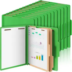 24 count Classification Folders Letter Size Bulk - 2 Dividers Pressboard File Folder with 3. 5 Inch Expansion, 2 Prongs Fastener, Heavy Duty Office File Organizer for Teacher  (Green)