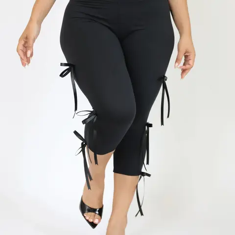 Elegant Slimming Seven-Point Pants, High-Waisted Plain Color Comfortable Butt-Lifting, Bowknot Sports Pants for Women, Elastic Capri Pants
