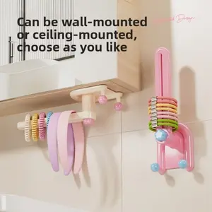 New L-Shaped Hairband Storage Rack, Punch-Free Wall Mounted Hat Organizer, Retractable Rotating Hooks, Portable Multifunctional Bathroom Bedroom Door Wall Hanger for Headbands, Caps, Towels, Accessories