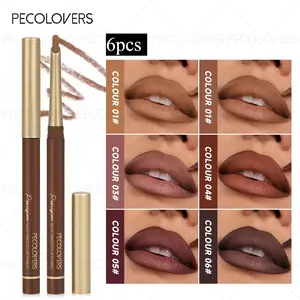 6pcs/set Matte Lipliner Pencil Long-Lasting Waterproof Lip Stain Lipstick Natural Brown Lip Liner Professional Makeup Lip Liner Kit