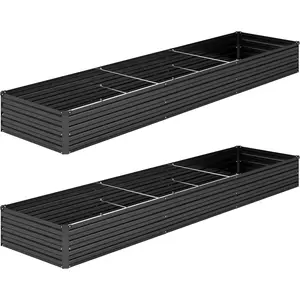 2 count 12x2x1FT Galvanized Raised Garden Bed Kit,Vegetable Boxes-Rectangle Metal Flower Box,Large Planter Raised Beds Outdoor Garden for Planting,Fruit,-Black