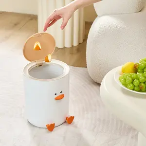 Cute Duck Shape Trash Can with Lid, Portable Storage Bin, Cartoon Bathroom Kitchen Odor-Proof Garbage Bin, Silent Opening Design, Home Decor