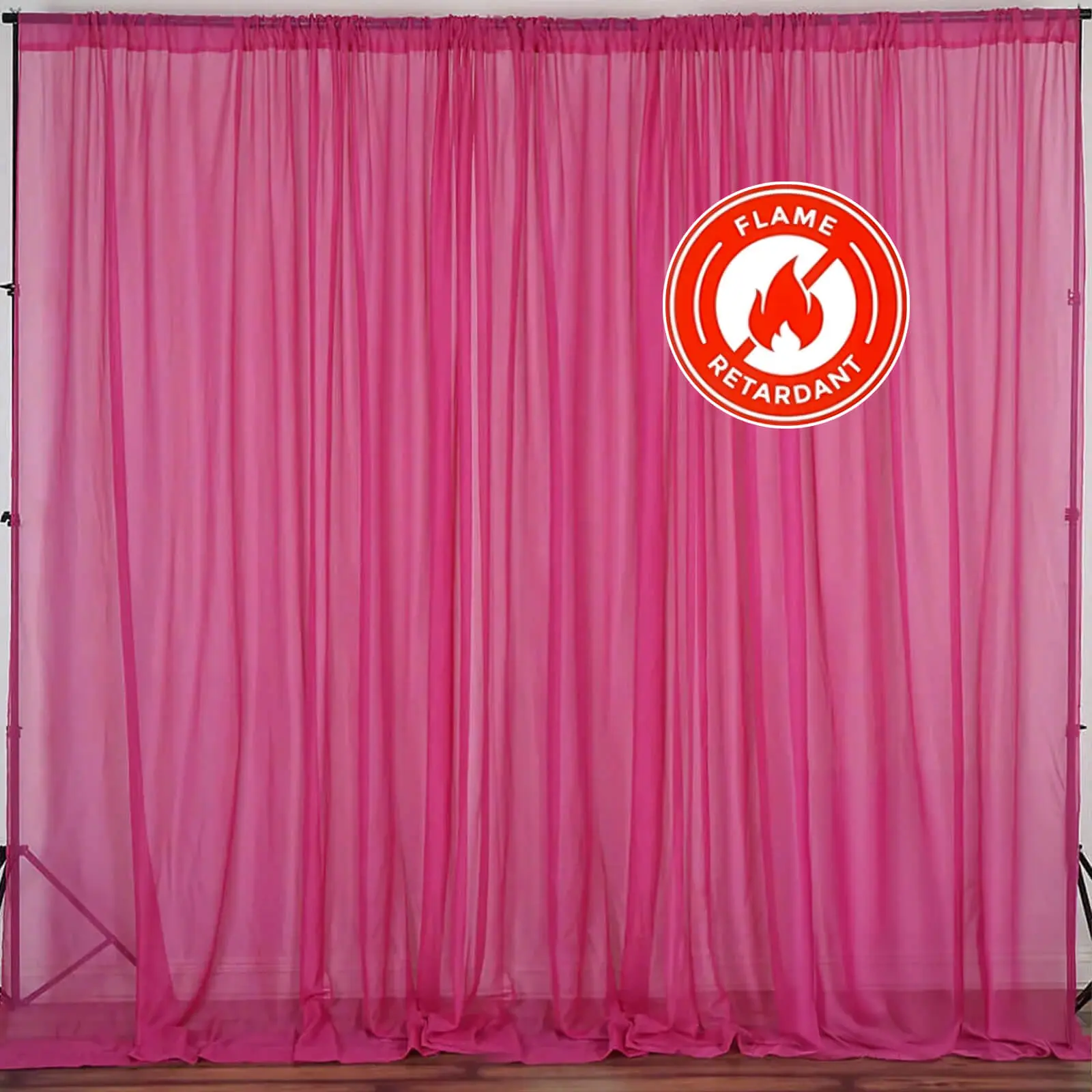 2 Pack Fuchsia Chiffon Backdrop Drapes - 5ftx10ft Durable Flame-Resistant Sheer Organza Panels with Rod Pockets for Wedding Venues, Banners, Corporate Events