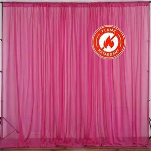 2 Pack 5ftx10ft Fuchsia Chiffon Backdrop Drape Curtains, Durable Flame Resistant Sheer Organza Event Divider Panels With Rod Pockets