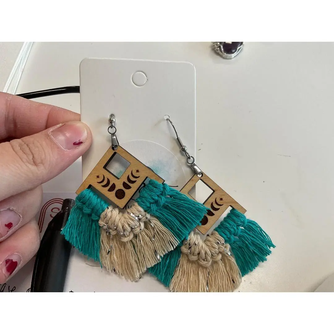 Turquoise Moon Diamond Macrame Connie Beth Creations Earrings