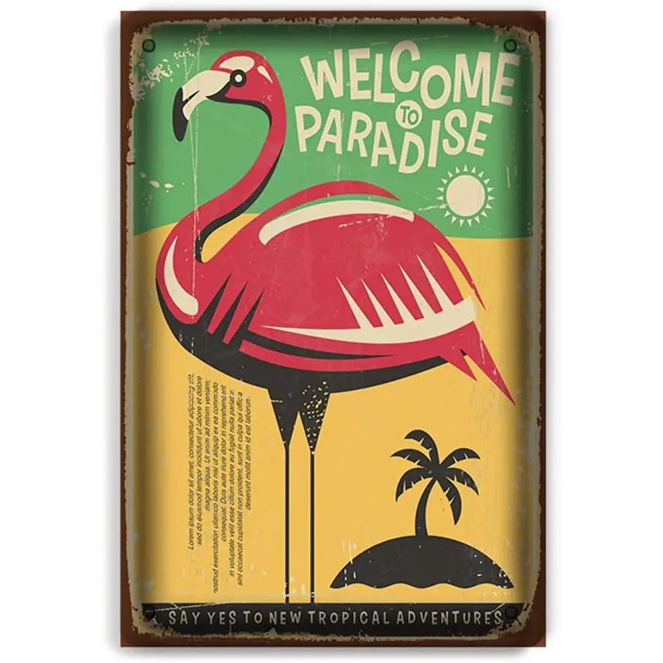 Vintage Pink Flamingo Tin Sign - 8x12 in Waterproof House Decor Plaque, Vintage Artwork for Kitchen, Room Decor, Home Bar Wall Accent, Bar Decor