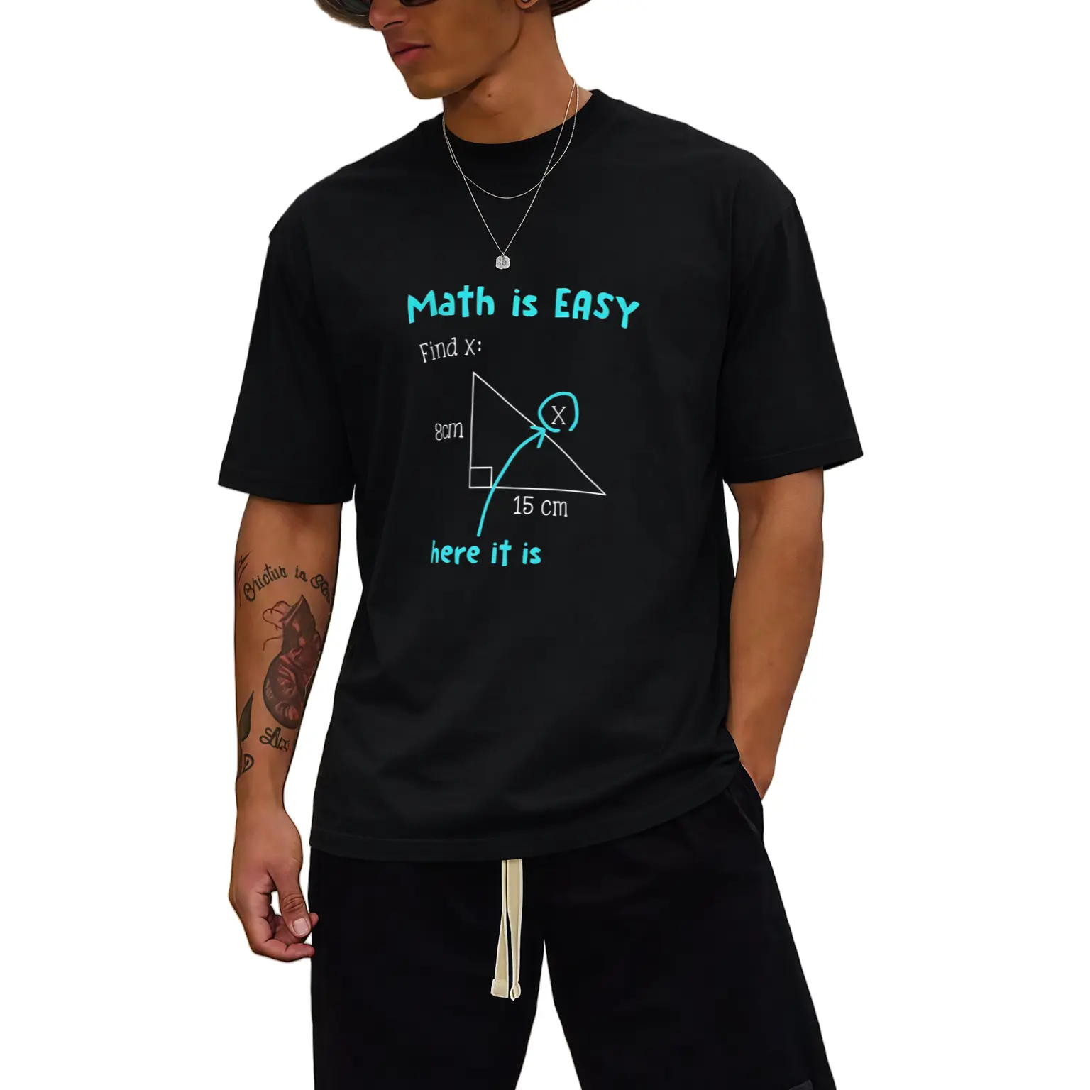 Math Is Easy Find X Graphic T‑Shirt Funny Math Teacher Student Joke Triangle Print Crew Neck Short Sleeve Unisex Tee