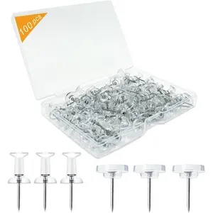 100-Pack Heavy-Duty Tacks and Push Pins – Clear Flat-Head Thumbtacks with Storage Box for Office, Home, Classroom & Cork Boards