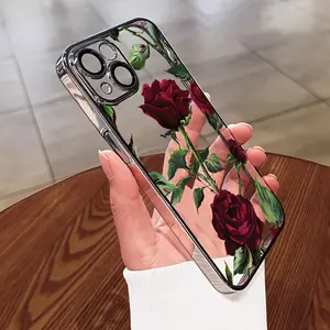 Red rose design soft edge phone case, compatible with iPhone models 16, 15, 14, 13, 12 Pro MAX PLUS and 11.This drop-proof protective case is a great gift for boys and girlfriends on Valentine's Day