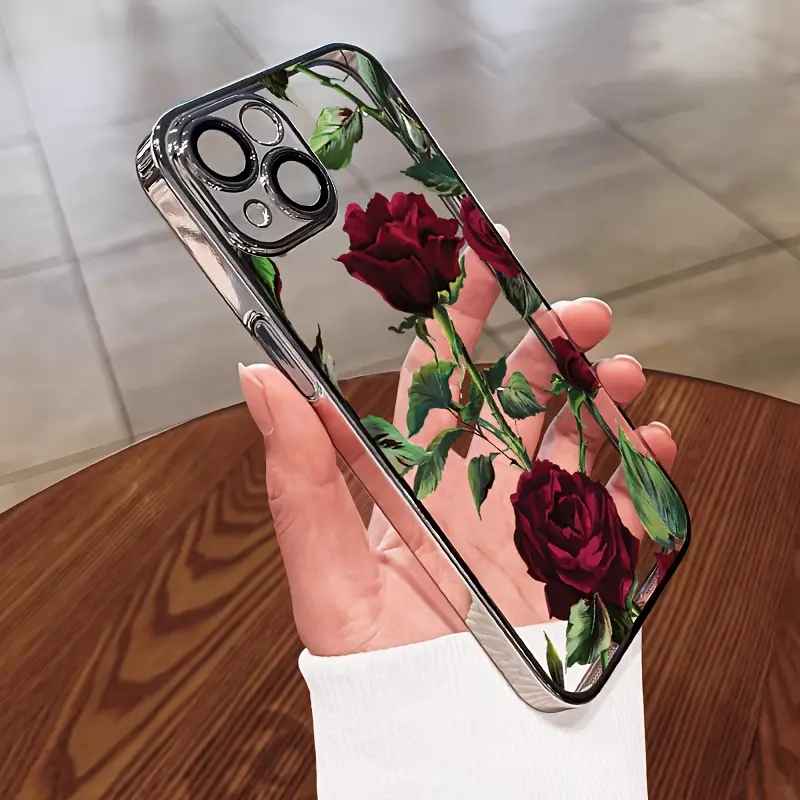 Red rose design soft edge phone case, compatible with iPhone models 16, 15, 14, 13, 12 Pro MAX PLUS and 11.This drop-proof protective case is a great gift for boys and girlfriends on Valentine's Day