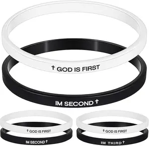 2 Pcs Rubber Christian Bracelets Silicone God Is First Bracelet Inspirational Bible Verses Silicone Wristbands for Women Men Faith Gifts Religious Gifts