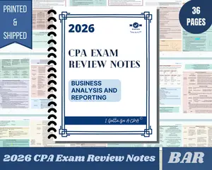 2026 | CPA Exam Review Notes - BAR | Printed & Shipped | 36 Pages | Business Analysis and Reporting | 2026 Edition