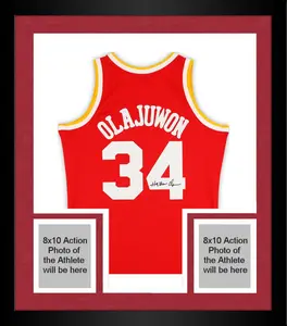 Framed Hakeem Olajuwon Houston Rockets Autographed Mitchell & Ness Red 1993 - 94 Swingman Jersey - Fanatics Authentic Certified