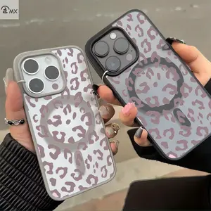 Macaron Magnetic Phone Case ,Suitable for iphone 17 16 15 14 13 12 Promax and Samsung S25 S24 S23 S22 ,Adopting a leopard print design ,  Acrylic Back + Soft TPU Frame, Built-in Magnetic Ring, Bare-Metal Feel, Premium Look ,gift,Phone case
